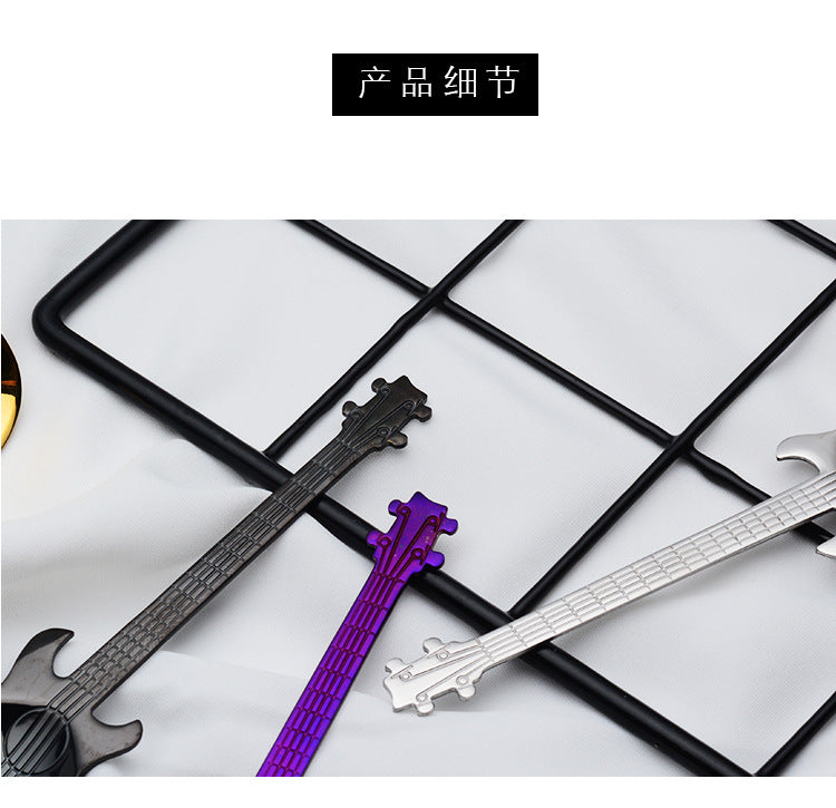 Stainless Steel Spoons Guitar Coffee Teaspoon Cute Demitasse Tea Spoon ( Purple )