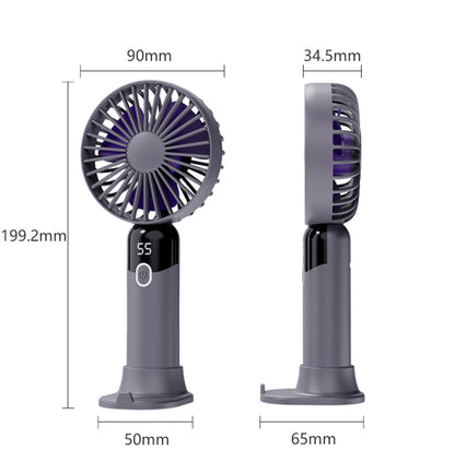 Portable Handheld Fan, Personal Fan with LED Display, Desk Fan Rechargeable with 6 speed