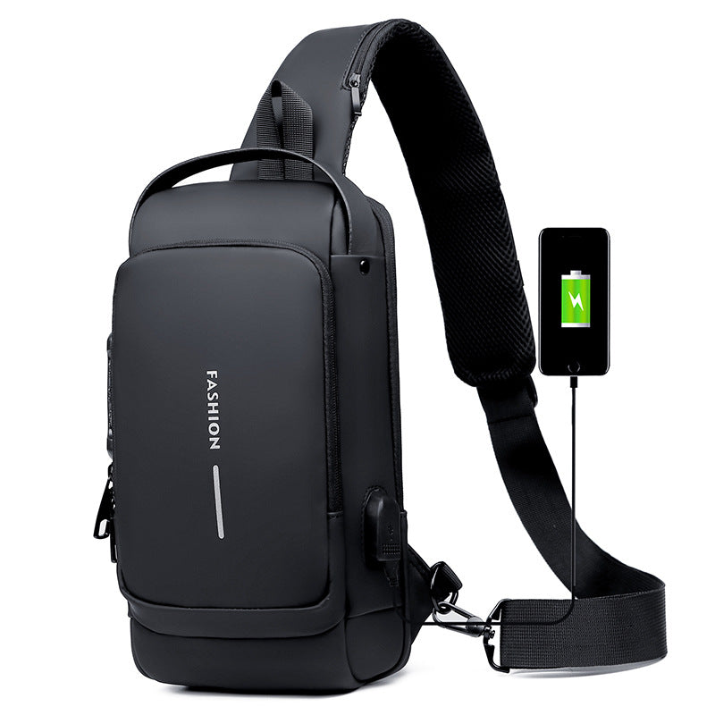Men's Sling Bag Chest Shoulder Backpack Crossbody Bag W/USB Charging Port and Coded Lock