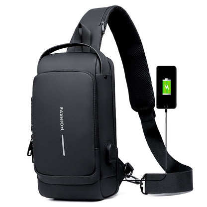 Men's Sling Bag Chest Shoulder Backpack Crossbody Bag W/USB Charging Port and Coded Lock