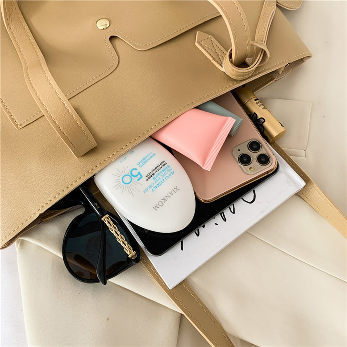Women PU Leather Single Shoulder Bag W/ small pouch