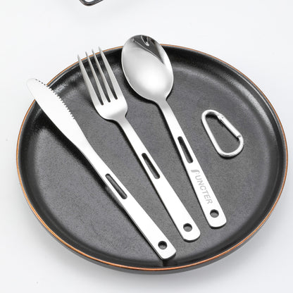 410 Stainless Steel 3 Pieces Reusable Travel Utensils Set with Carabiner Pouch Tableware Set