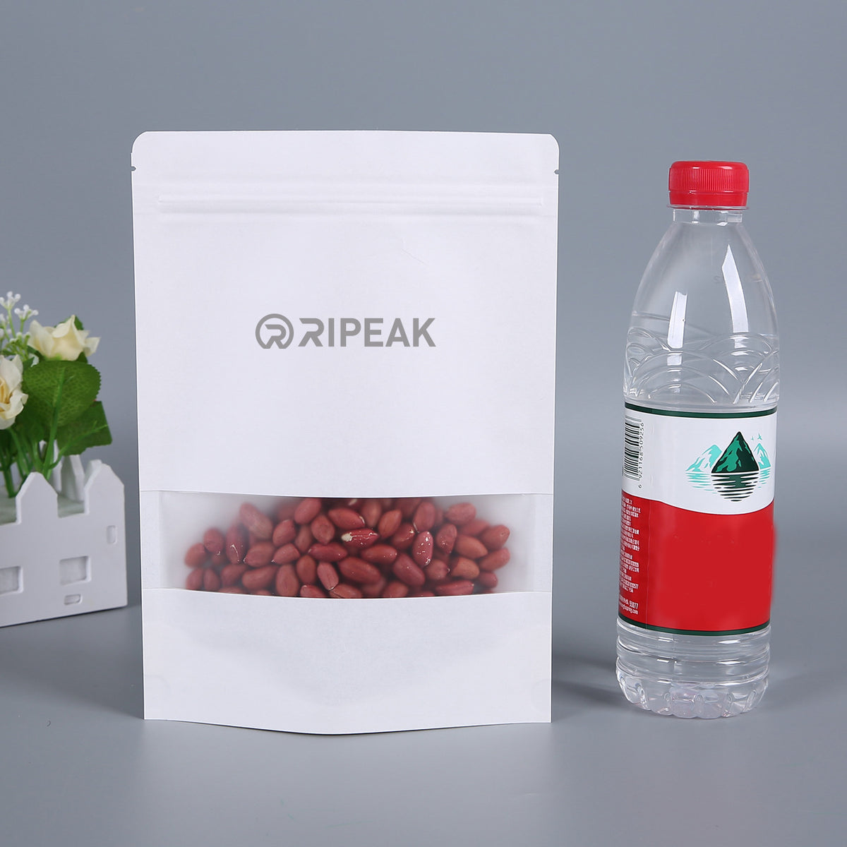 6.7 x 9.5" White Kraft Paper Bags W/Window Stand Up Ziplock Resealable Pouch Coffee Bag
