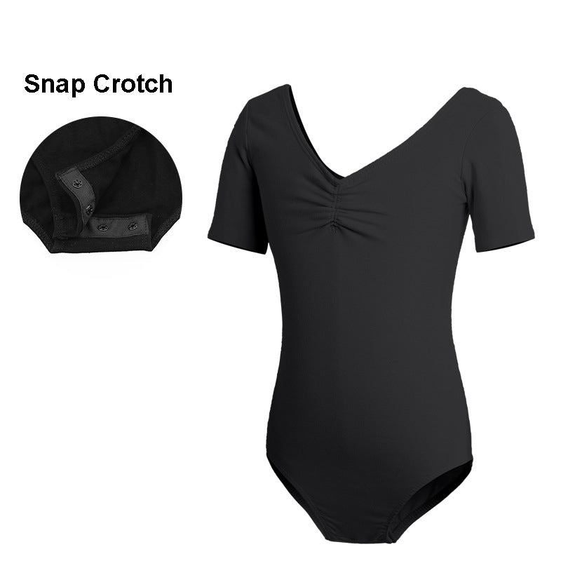 One-piece Kid Short Sleeve Dance Ballet Leotard Bodysuit - Snap Crotch