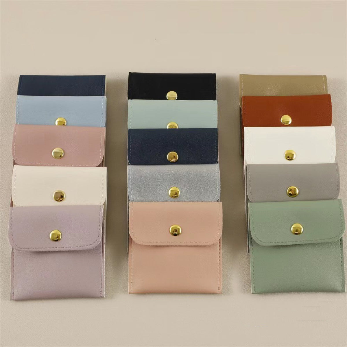 2.8" PU Jewelry Pouch with Snap Button Luxury Jewelry Pouch for Earring, Necklace