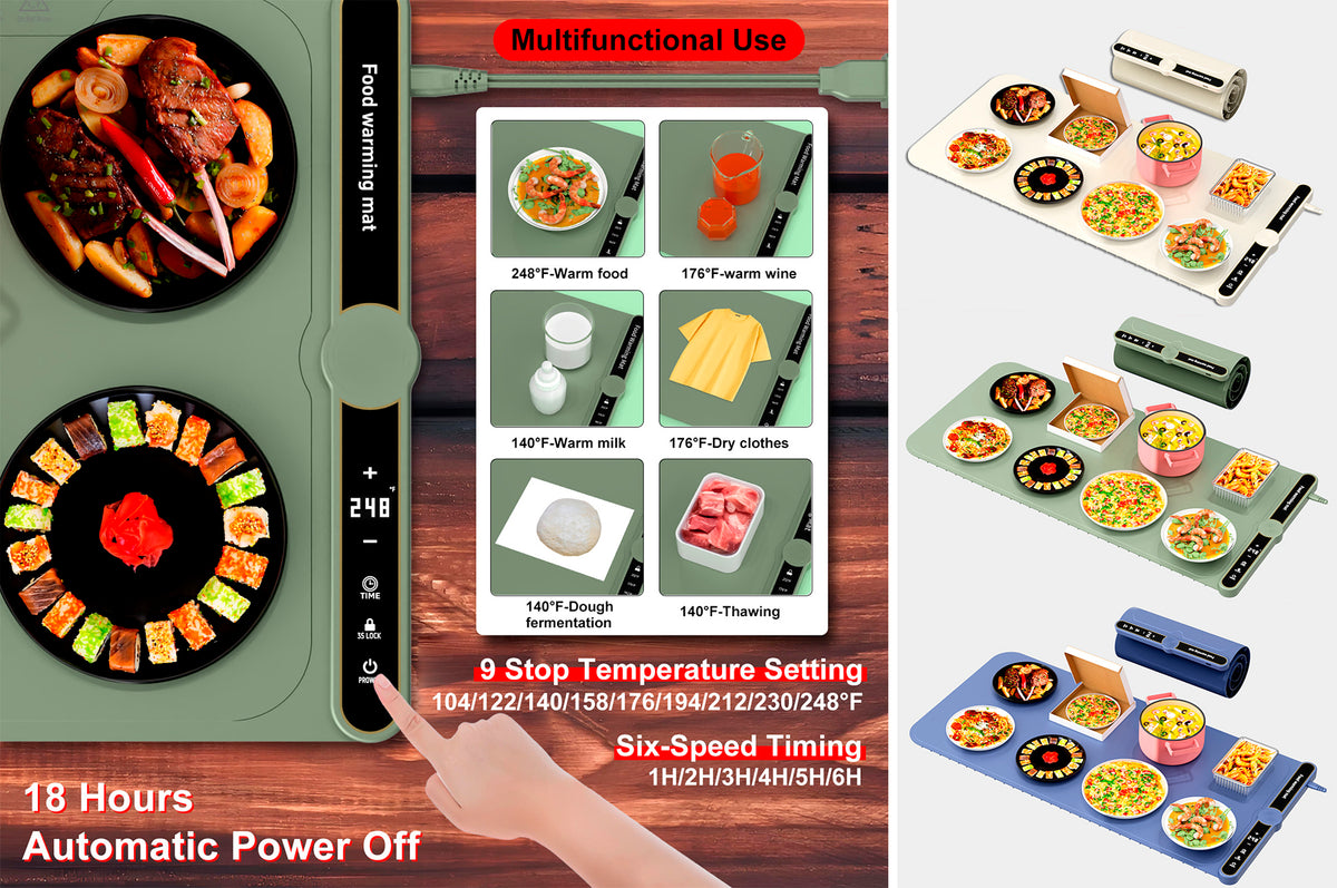 Food Warming Mat Electric Warming Tray Roll Up Food Warmers for Parties Buffet-Large Size