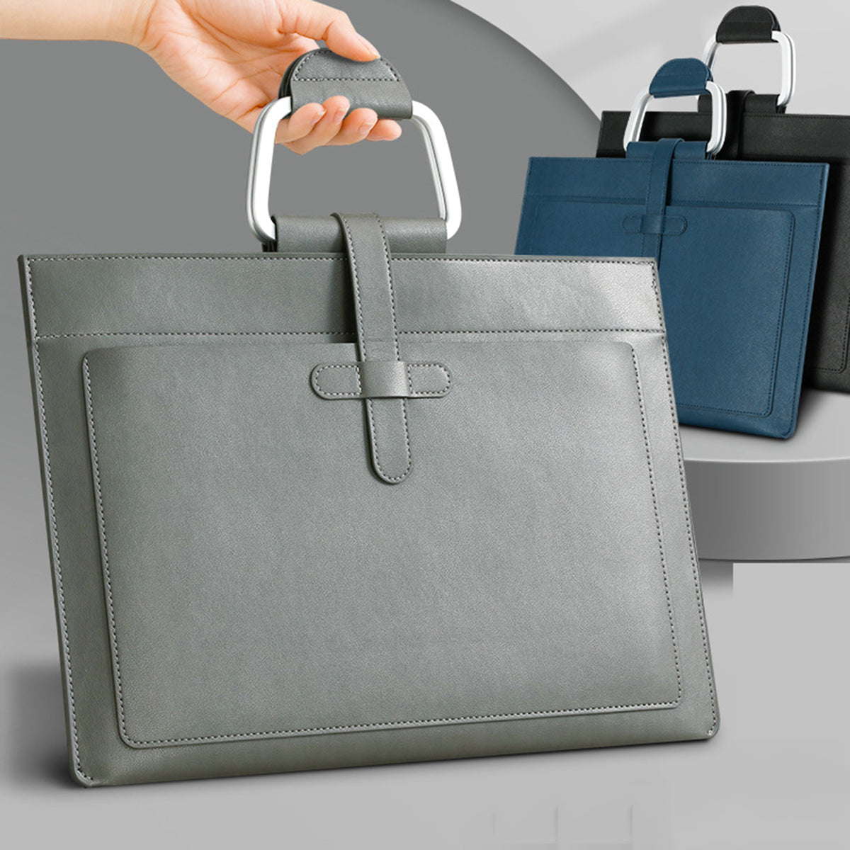 PU Leather Laptop Briefcase A4 Document Bag W/Handle