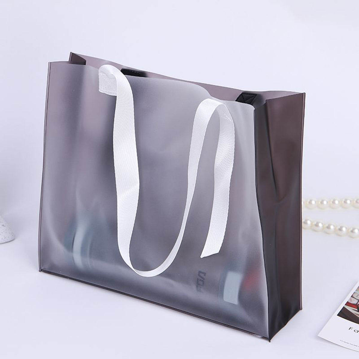 11.82 X 9.58" Clear & Frosted PVC Tote Bag for Shopping