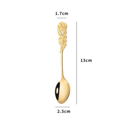 Coffee Spoons Stainless Steel Rose Handle Teaspoons Durable Dessert Spoons