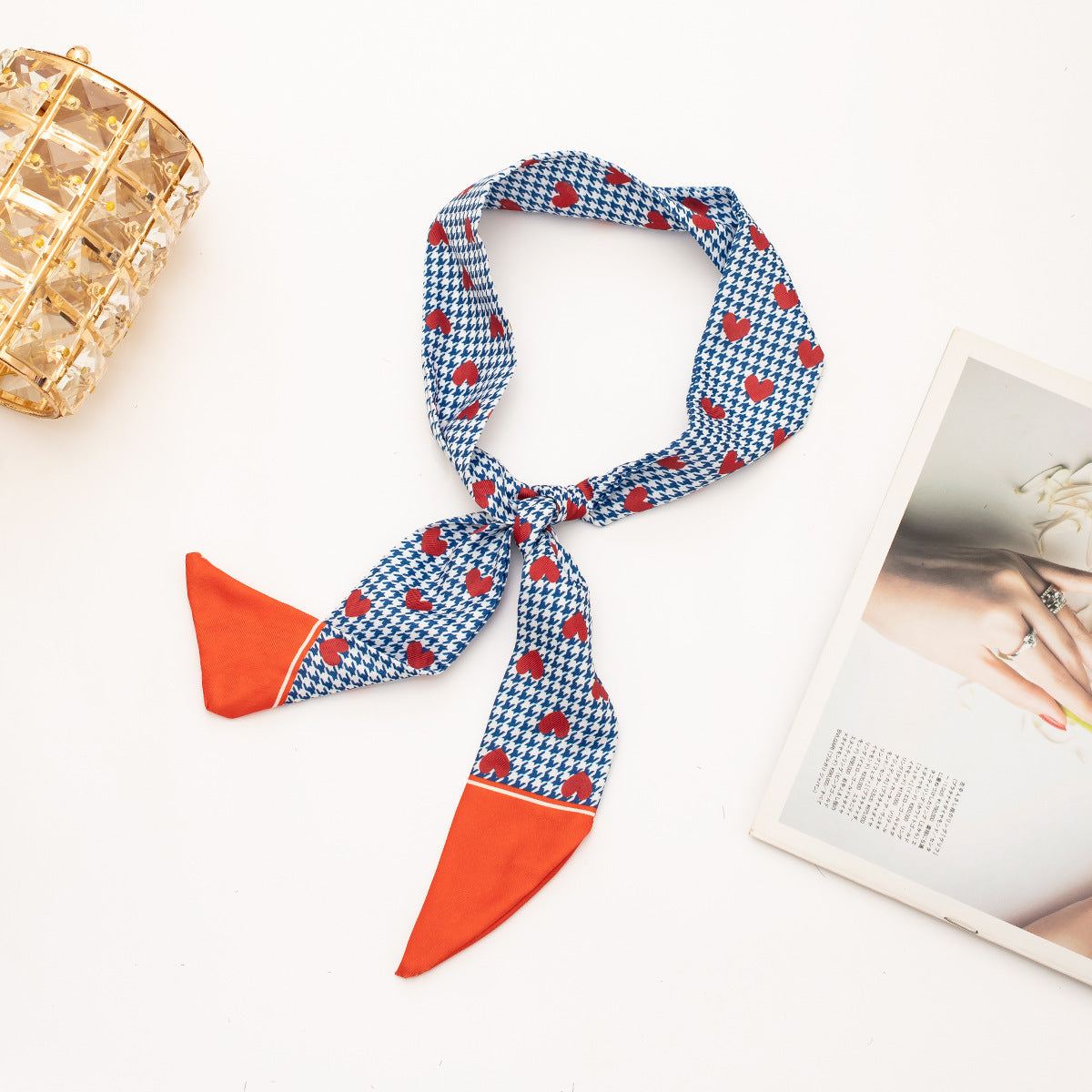 35" x 2" Full Custom Houndstooth Neckerchief Long Hair Ribbon Neck Scarf Handbag Wrap Neck Tie #27