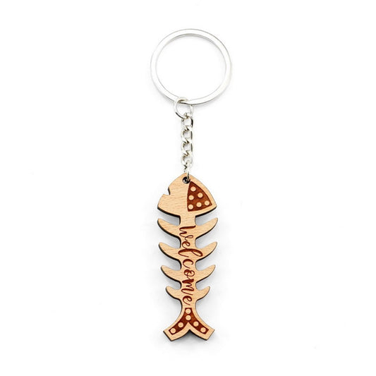 Fish Bone Shape Wooden Keychain