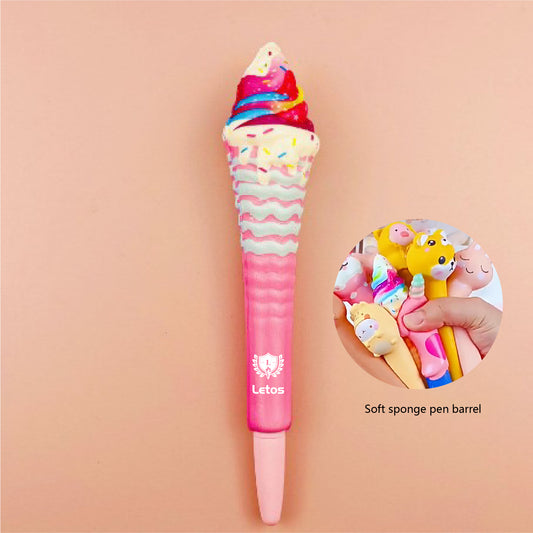 Summer Ice Cream Stress Reliever Pen 2" 1 Squeeze Toy Pen PU Foam Gel Ink Pen