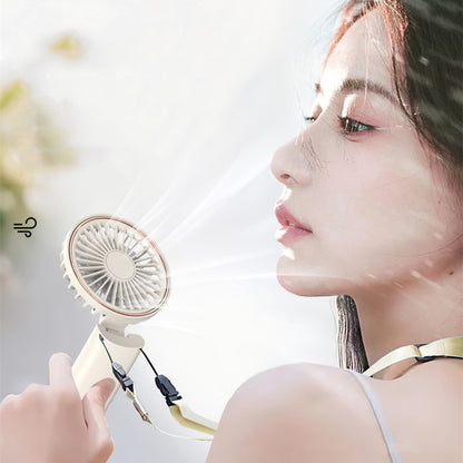 Mini Foldable Handheld Fan Portable Rechargeable Fan Phone Stand With Lanyard & Battery Display