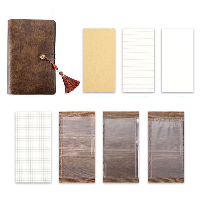 Retro A6 PU Leather Journal Daily Notebook With Clear Card Slots And Zippered Bag