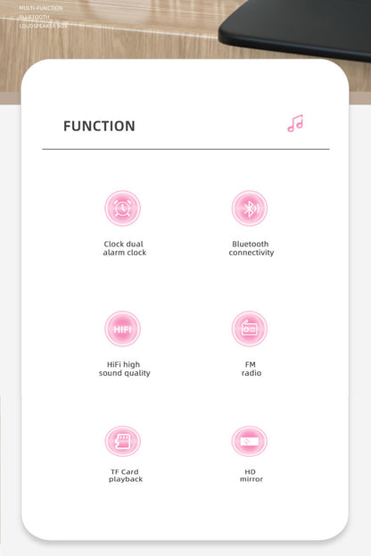 2000 mAh Digital LED Mirror Radio Alarm Clock Wireless Speaker