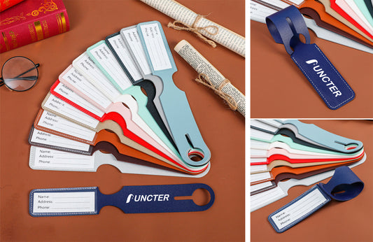 One-Piece Colorful Long Rectangular Shape PU Leather Luggage Tag Personalizable Travel ID Tag