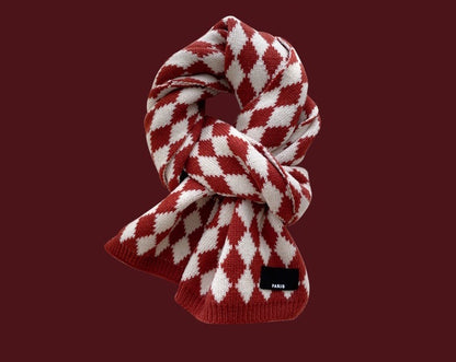 63" Polyester Checkerboard Plaid Scarf Cable Knitted Scarf Wrap Chunky Long Warm Scarf-Woven Label