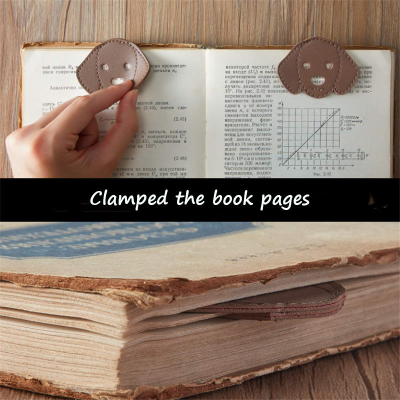PU Leather Dog Bookmark Classic Stitched Bookmark Page Markers Reading Gifts