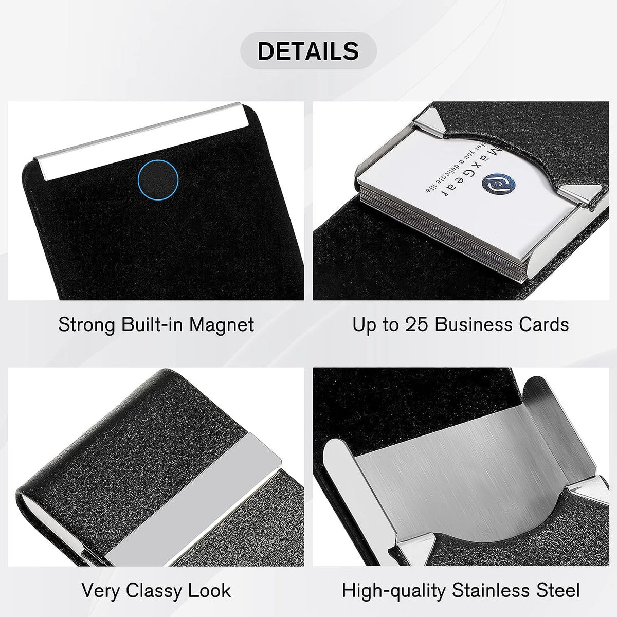 Business Card Cases PU Leather Name Card Holders Stainless Steel Multi Card Holders for Men Women