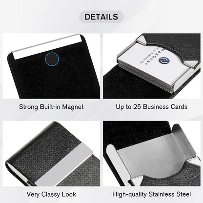 Business Card Cases PU Leather Name Card Holders Stainless Steel Multi Card Holders for Men Women