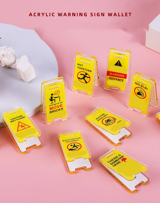 Warning Sign Shaped Acrylic Album Clip Bag Binder Sealing Clip Food Bag Clamp-Two Sides Printing