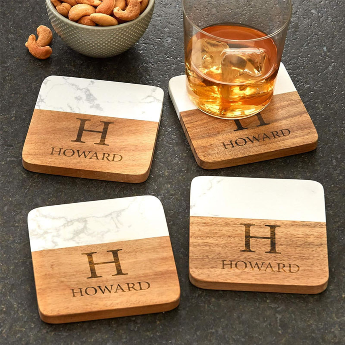 Square Marble & Wood Coaster