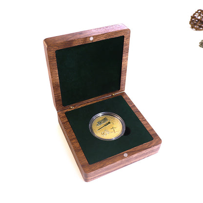 Black Walnut Wood Single Coin Storage Box Commemorative Antique Coin Collection Case