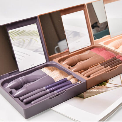 5-Piece Makeup Brush Set Travel Cosmetic Brush Gift Set with Case & Mirror