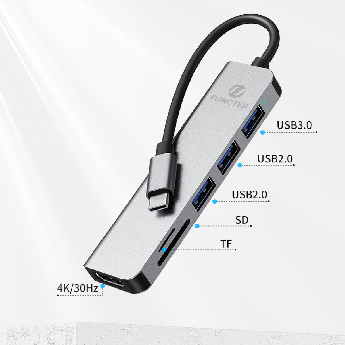 USB C Hub Multiport Adapter 6" 1 with HDMI USB 3.0 Data Port Card Reader