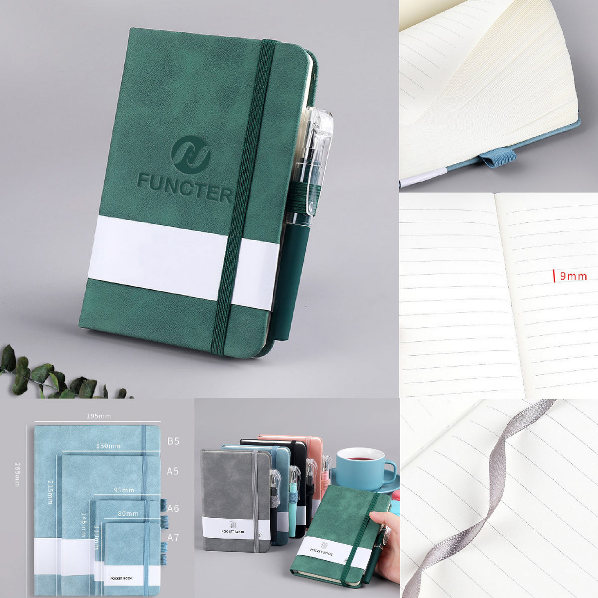A6 Soft Touch Journal Pocket Notebook College Ruled Journal w/ Matching Color Pen Notebook Combo