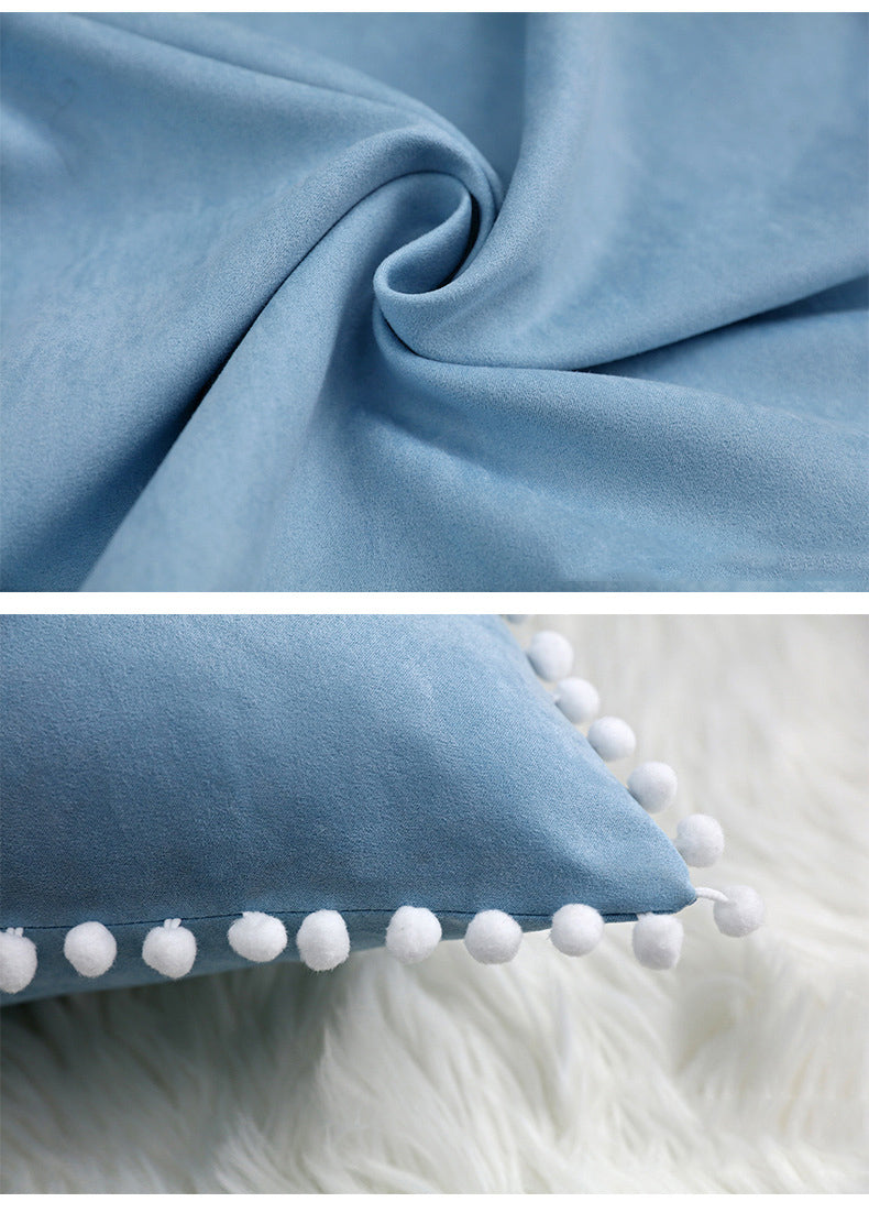 Full Printed 15 x 8" Pompoms Pillowcase Velvet Ball Tassel Trimmed Pompom Fringe Cute Pillowcase