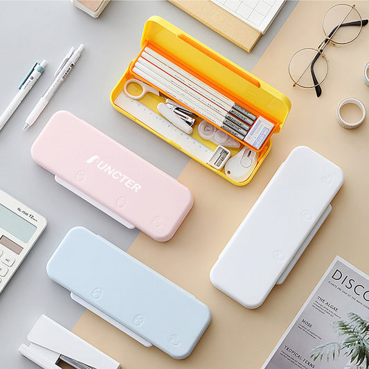 Plastic Pencil Case with Snap-Tight Lid Double Layer