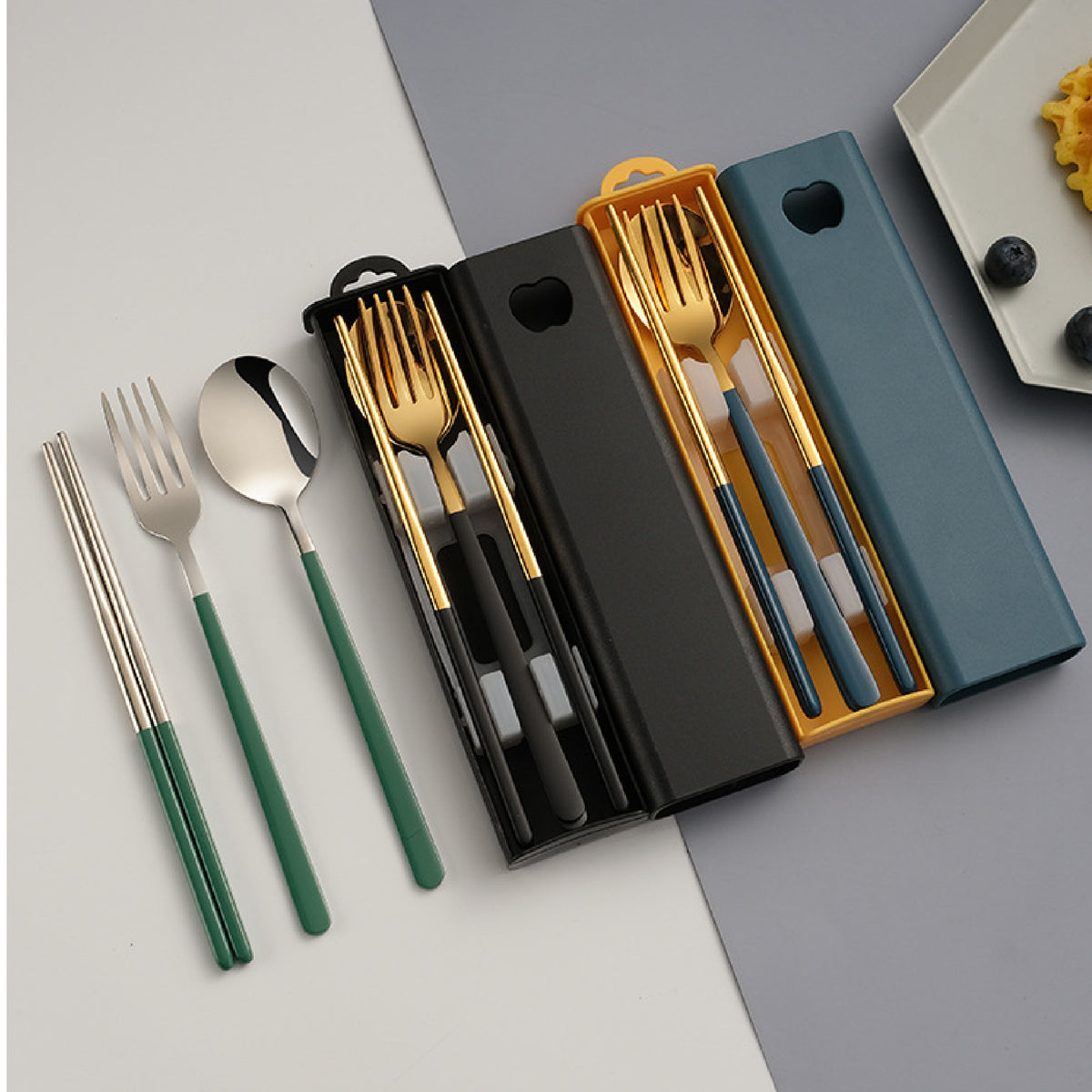 3 Pieces Camping Tableware Set Portable Travel Utensils Set Picnic Set