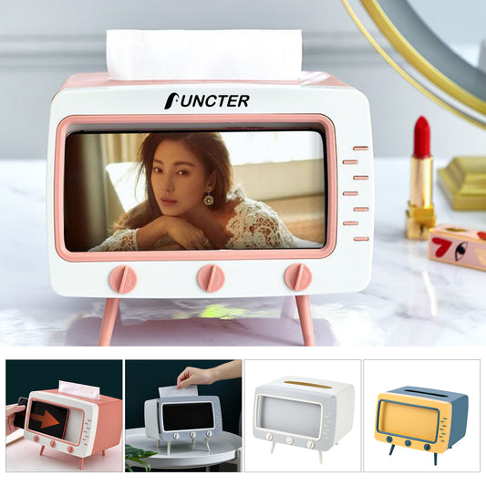 TV Shaped Tissue Box Dispenser Storage Tissue Holder with Phone Holder