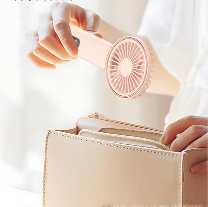 Mini Foldable Handheld Fan Portable Rechargeable Fan Phone Stand With Lanyard & Battery Display