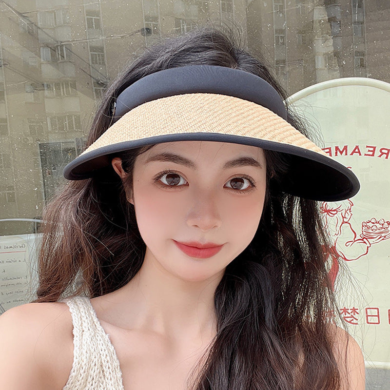 Women Straw Sun Visor Hat Wide Brim Summer UV Protection Beach Cap Foldable