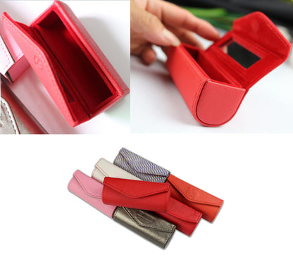 PU Leather Magnetic Buckle Makeup Bag Handle Bag Lipstick Storage Pouch W/Square Mirror