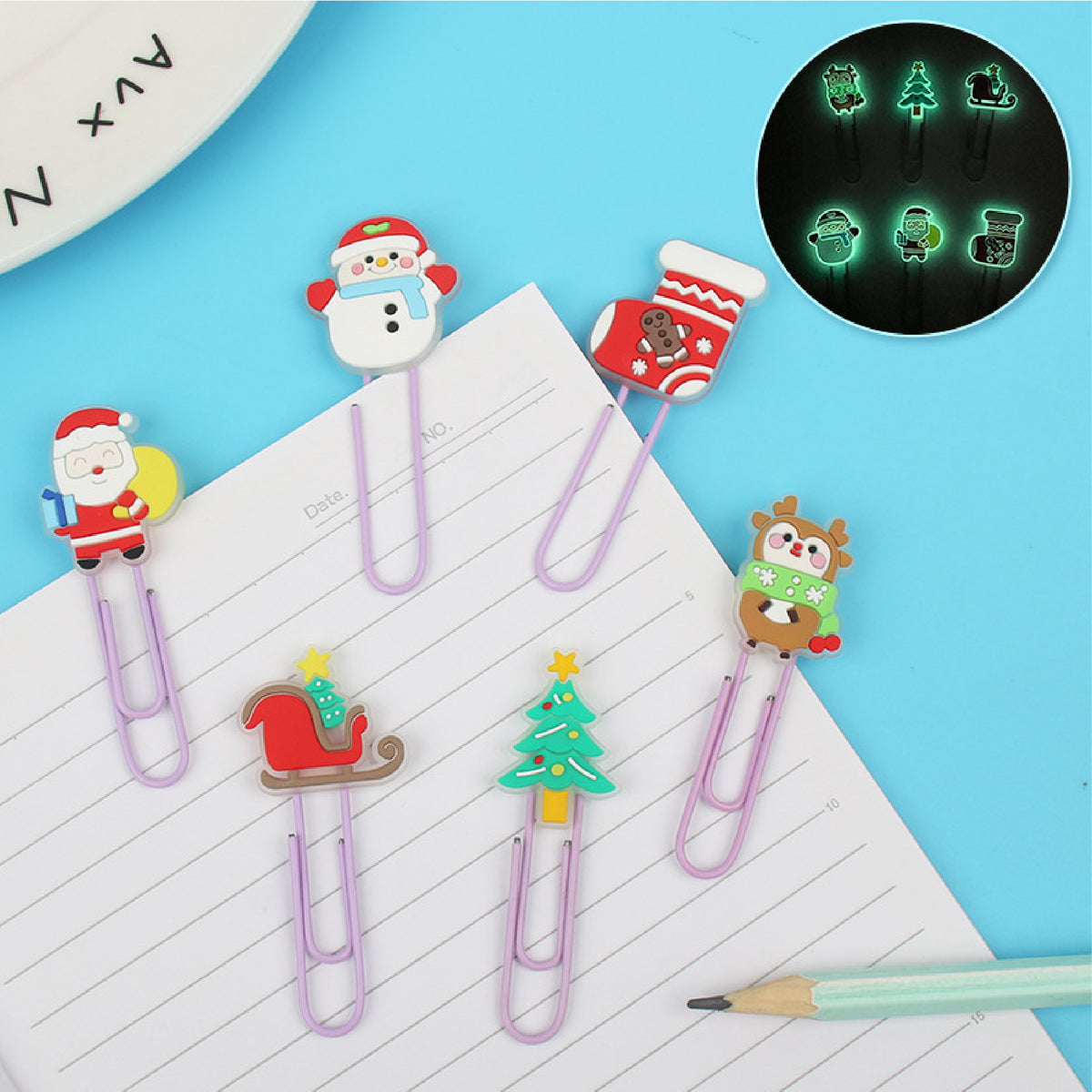 Noctilucent Charm Christmas Tree Paper Clip Dark Luminous Charm Custom Shape Bookmark Cute Clip