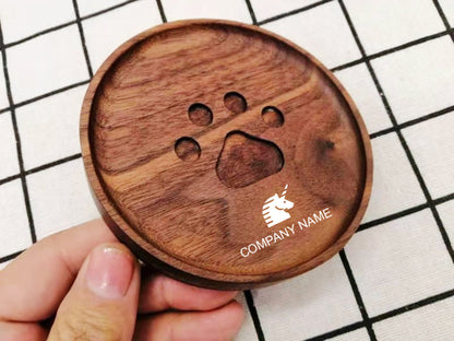 Round Black Walnut Wooden Cup Coaster With Paw