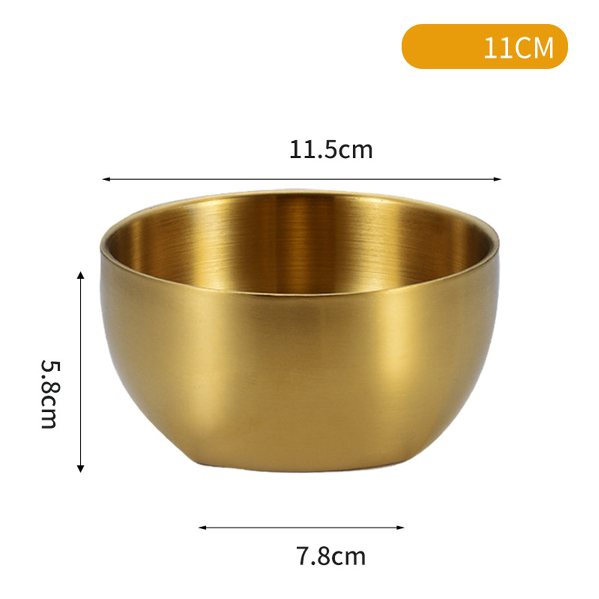Golden 304 Stainless Steel Rice Round Bowl Heat-Resistant Soup Bowl Kimchi Double-Layer Bowl 115 mm