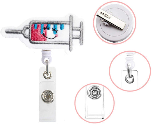 Syringe Shaped Felt Embroidery Pull Reel/Badge Reel