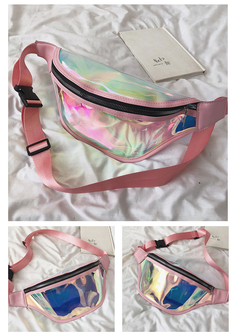 PVC Water Resistant Shiny Waist Bag Laser Waist Bum Bag W/Adjustable Belt