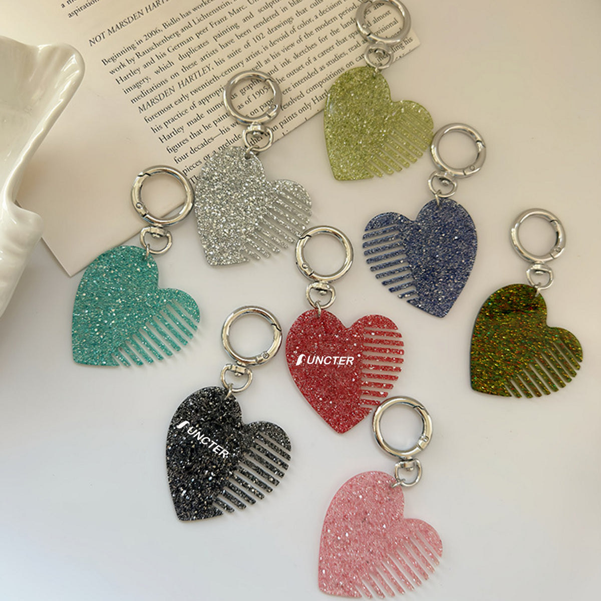 Glitter Heart Hair Comb Keychain Acetate Pocket Comb