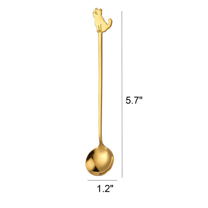 7.3" L 304 Stainless Steel Cute Cat Dessert Spoon Coffee Spoon
