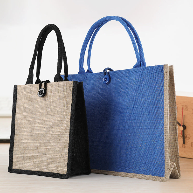 Burlap Tote Bags W/ A Button