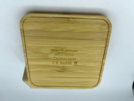 10W Bamboo Square Wireless Charger W/Dual USB Output