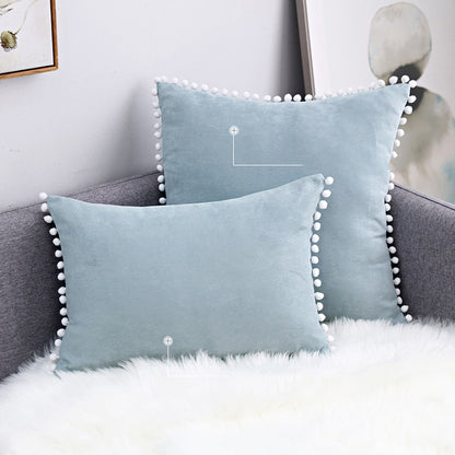 Full Printed 15 x 8" Pompoms Pillowcase Ball Tassel Trimmed Pompom Fringe Cute Pillowcase