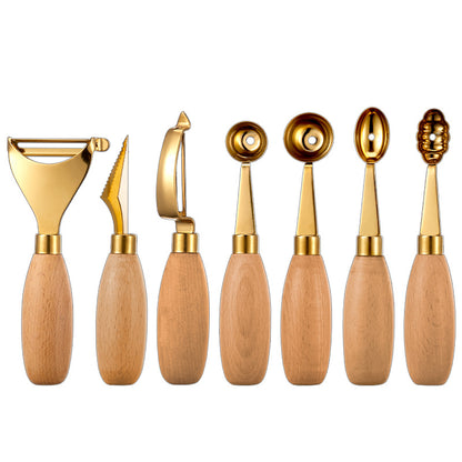 Round Gold 304 Stainless Steel Fruit Scoop Watermelon Scoop Ice Cream Scoop With Wood Handle