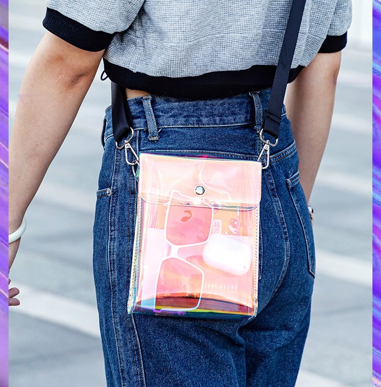 Iridescent TPU Shoulder Bag Clear Bag Crossbody Bag W/Strap Stadium Approved Bag