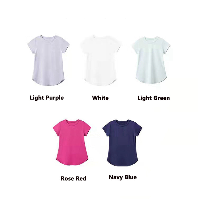 Teens Yoga Ice Touch Lotus Leaf Hem Short Sleeve Quick Dry Running Sports Fitness T-shirt